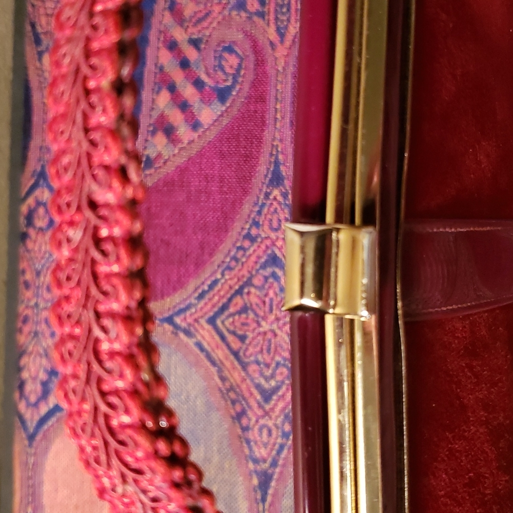 SALE Vintage Red Patten Leather and Suede Handbag - Picture 7 of 8